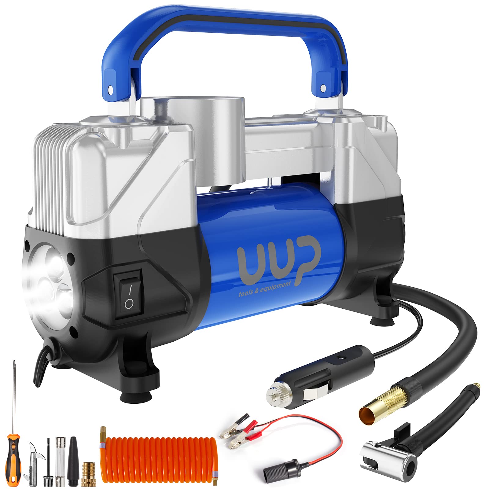 Uup Tire Inflator Air Compressor, 150Psi 12V Dc Double Cylinders Heavy Duty Portable Air Pump Wemergency Led Light For Truck, Su