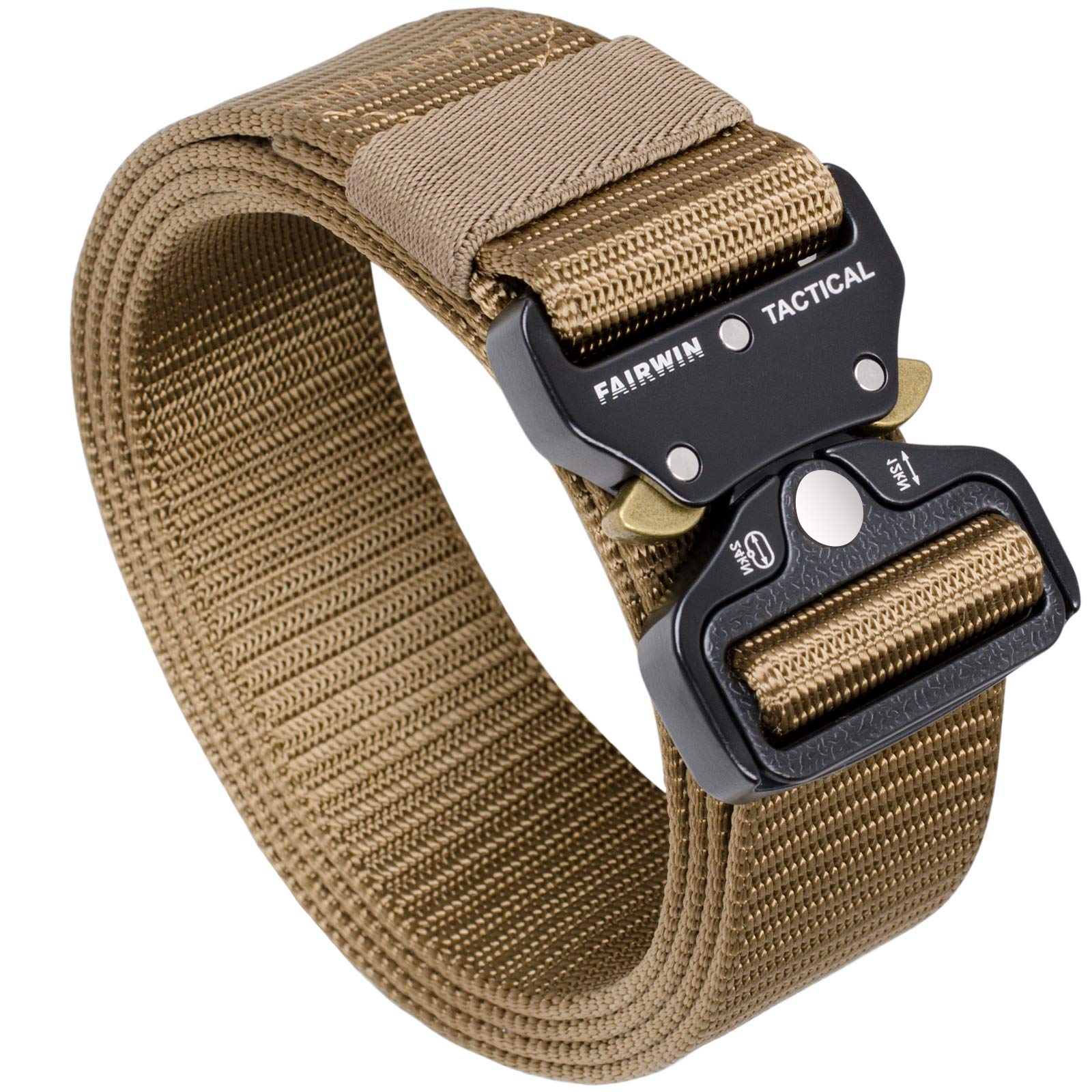 Fairwin Tactical Belt, Military Style Webbing Riggers Web Belt With Heavy-Duty Quick-Release Metal Buckle ( 30-36, Tan)