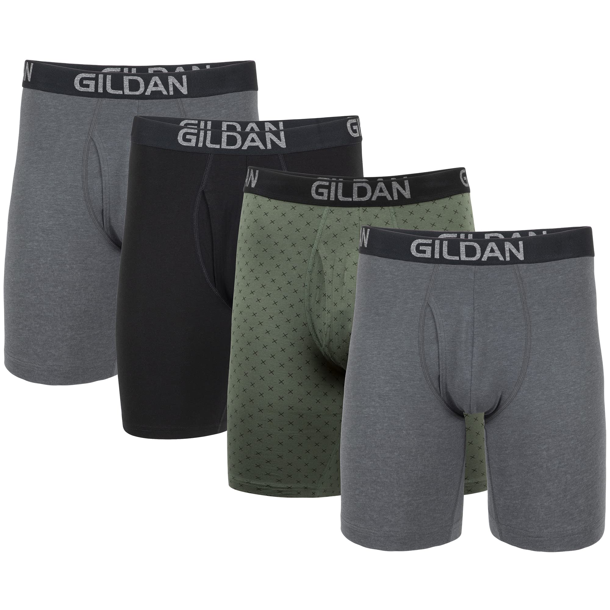 Gildan Mens Underwear Cotton Stretch Boxer Briefs, Multipack, Heather