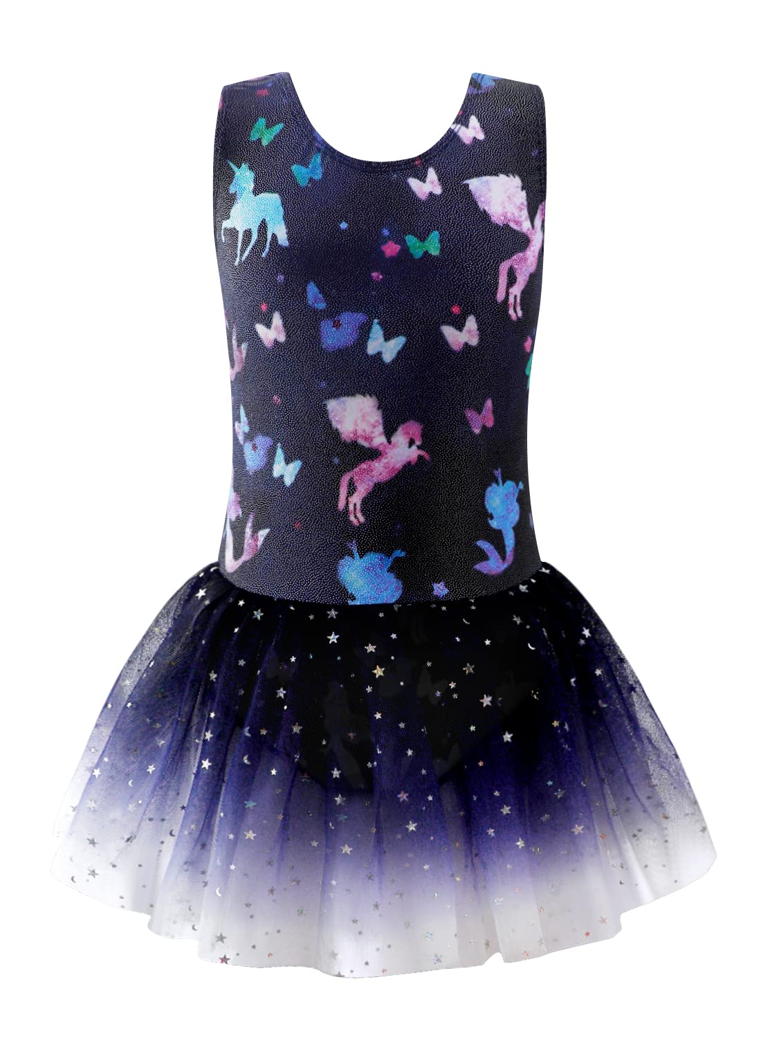 Eqsjiu Gymnastics Leotards For Girls 7-8 Ballet Dance Dress Unicorn Mermaid Butterfly Cosmos Stars Dark Blue