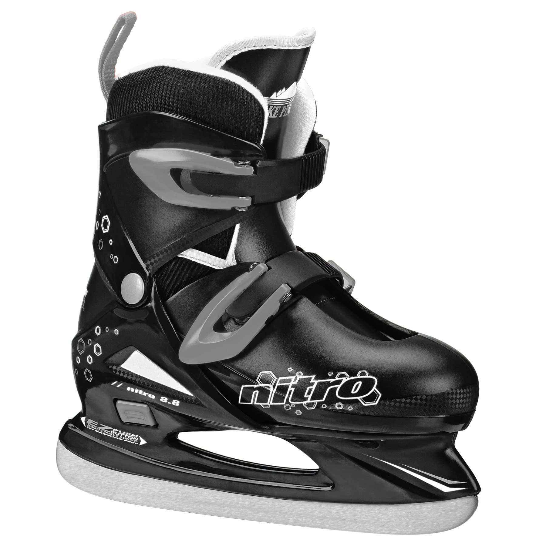 Lake Placid Boys Nitro 88 Adjustable Figure Ice Skate, Greyblack, Small (11-13)