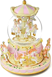 Mr.Winder Carousel Snow Globe Gift, Music Box with Light 8-Horse Windup Musical Christmas Valentine Birthday Anniversary Present for Daugh