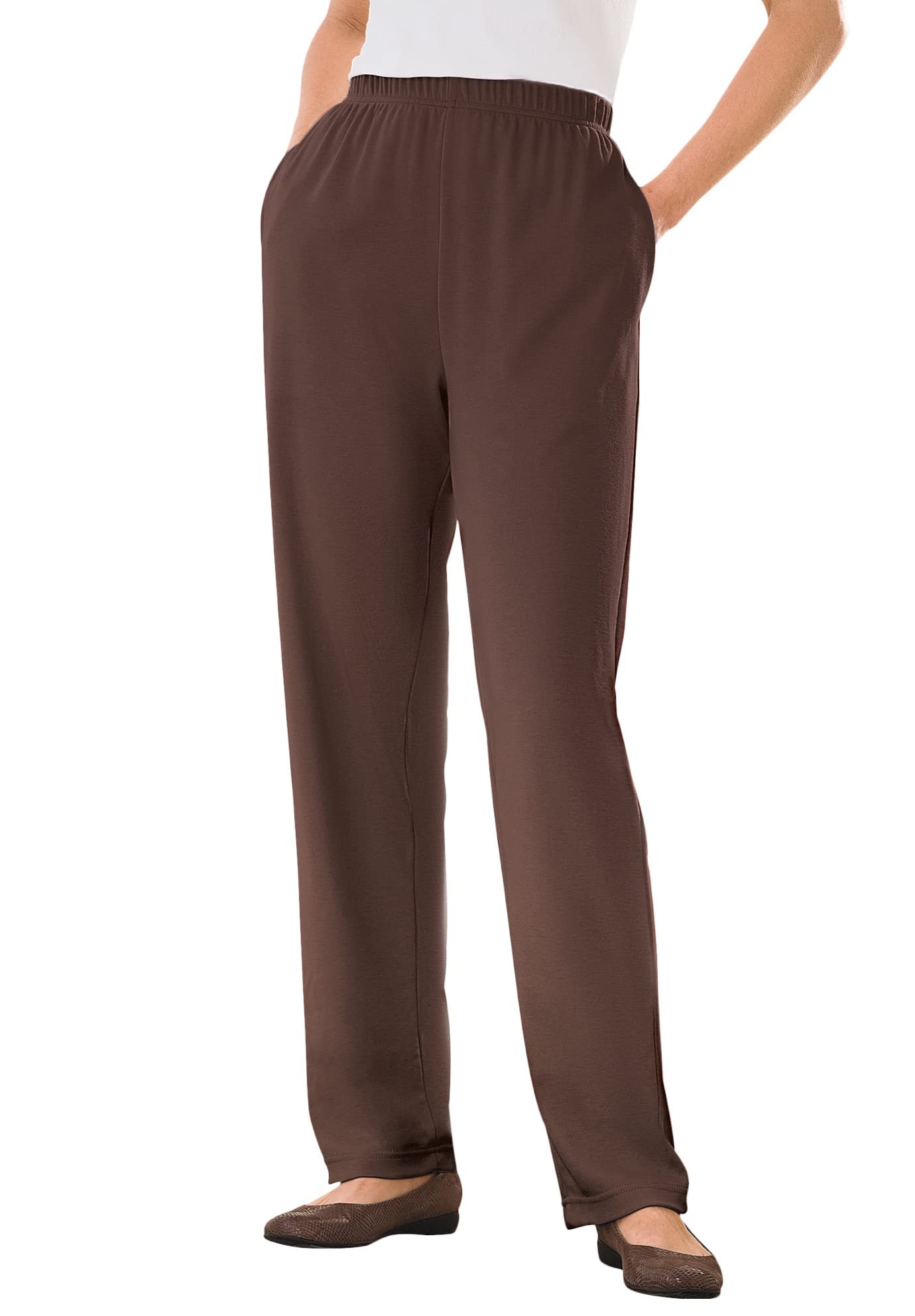 Woman Within Womens Plus Size 7-Day Knit Straight Leg Pant - 2X, chocolate Brown