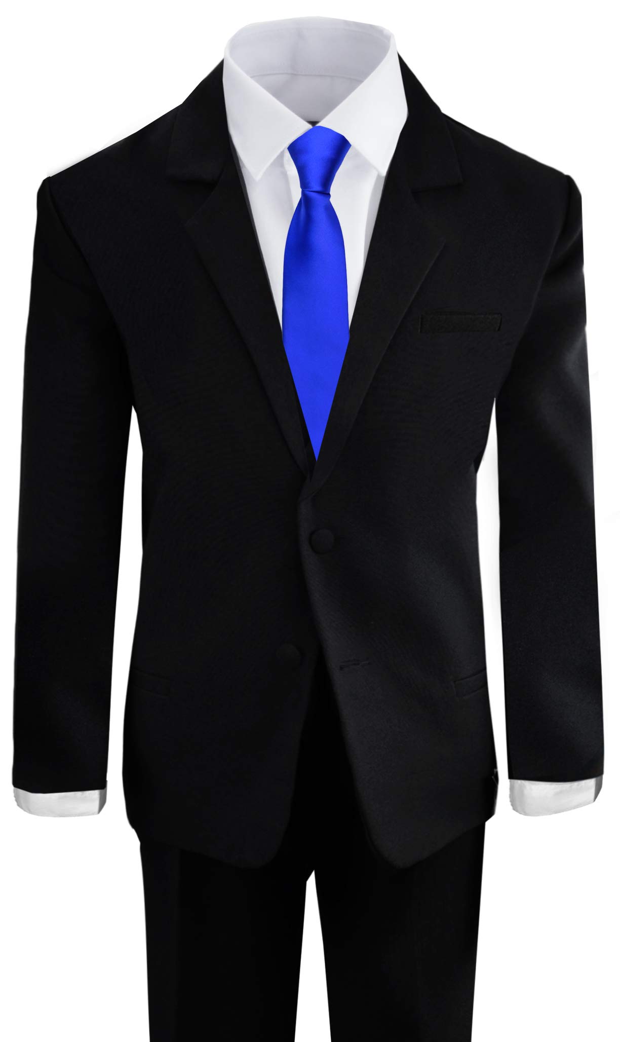 Black n Bianco Boys Formal Black Suit with Shirt and Vest (Medium 6-12 Months, Black with Blue Tie)