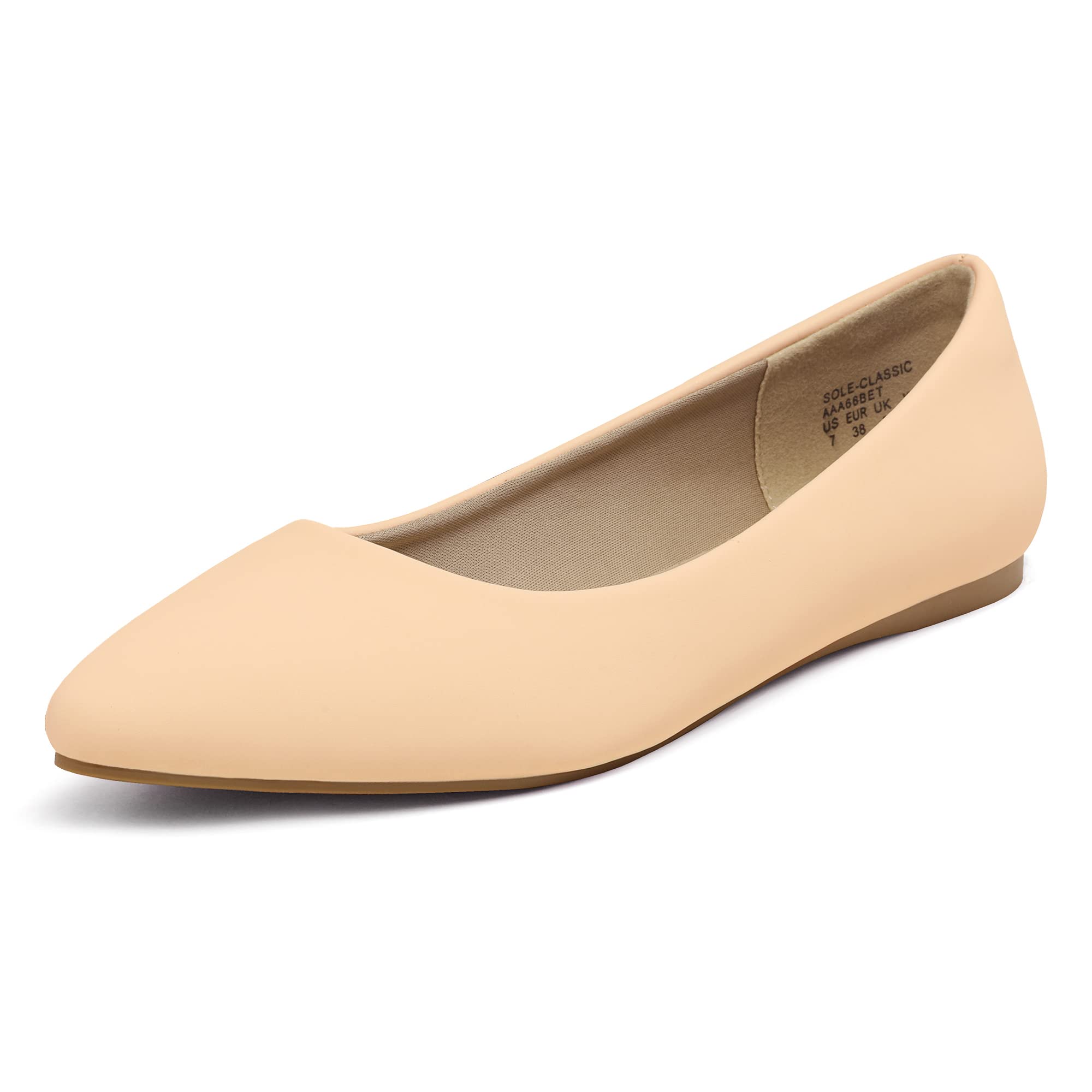 DREAM PAIRS Sole classic Womens casual Pointed Toe Ballet comfort Soft Slip On Flats Shoes Nude Nubuck Size 5