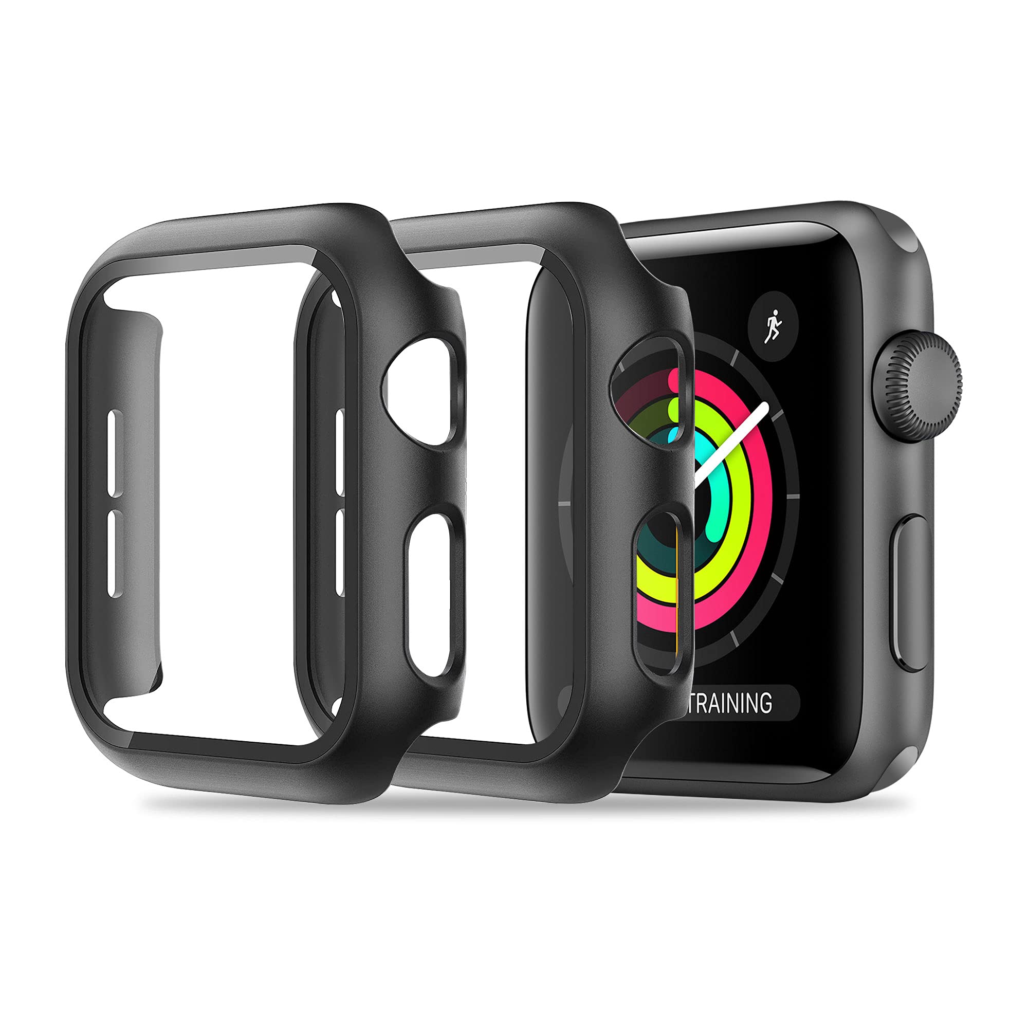 Uluq Case Compatible With Apple Watch Series 3 Series 2 Series 1 42Mm, Hard Pc All-Around Protective Cover With Tempered Hd Glas