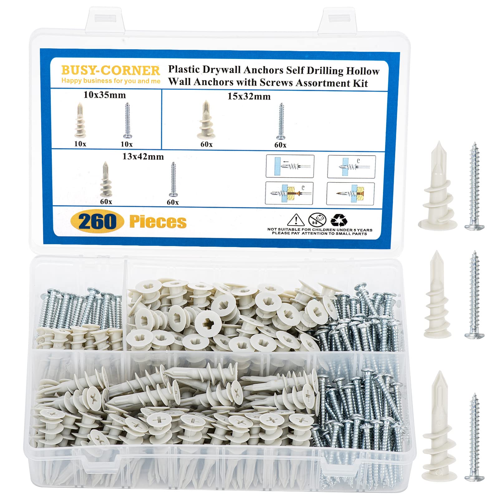 BUSYCORNER Drywall Anchors Self Drilling Hollow Wall Anchors with