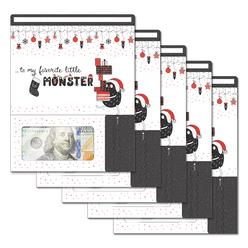 Zipgifts Holiday Card Zip-Open Money Holder Wclear Plastic Window For Cash, Check, Gift Card (Favorite Little Monster 5-Pack)