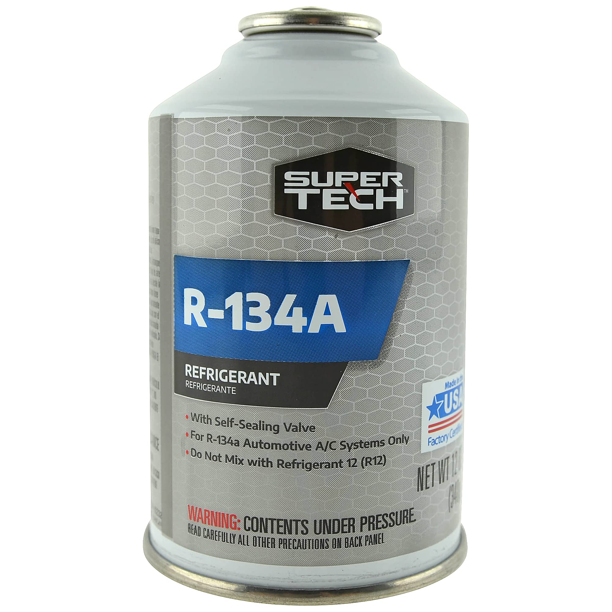 Supertech R-134A Refrigerant Automotive Use In A 12Oz Self-Sealing Container