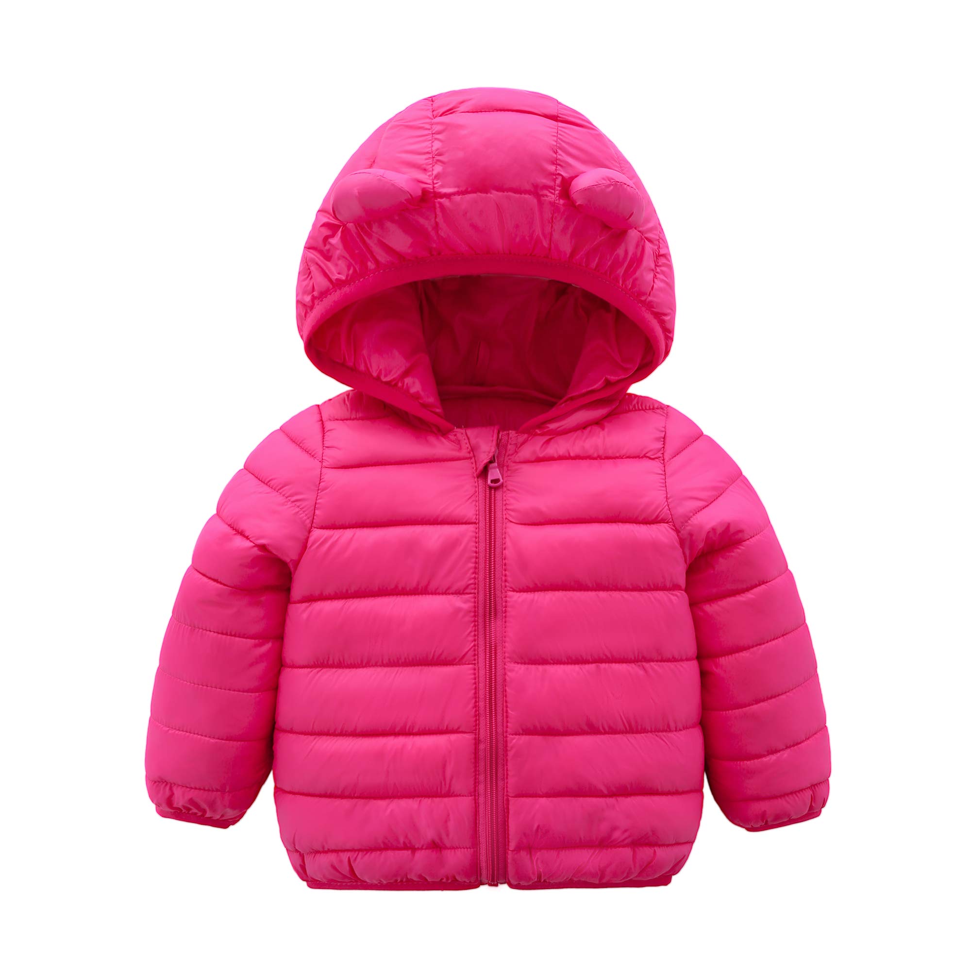 Cecorc Winter Coats For Kids With Hoods (Padded) Light Puffer Jacket For Baby Boys Girls, Infants, Toddlers (Rose, 4T)
