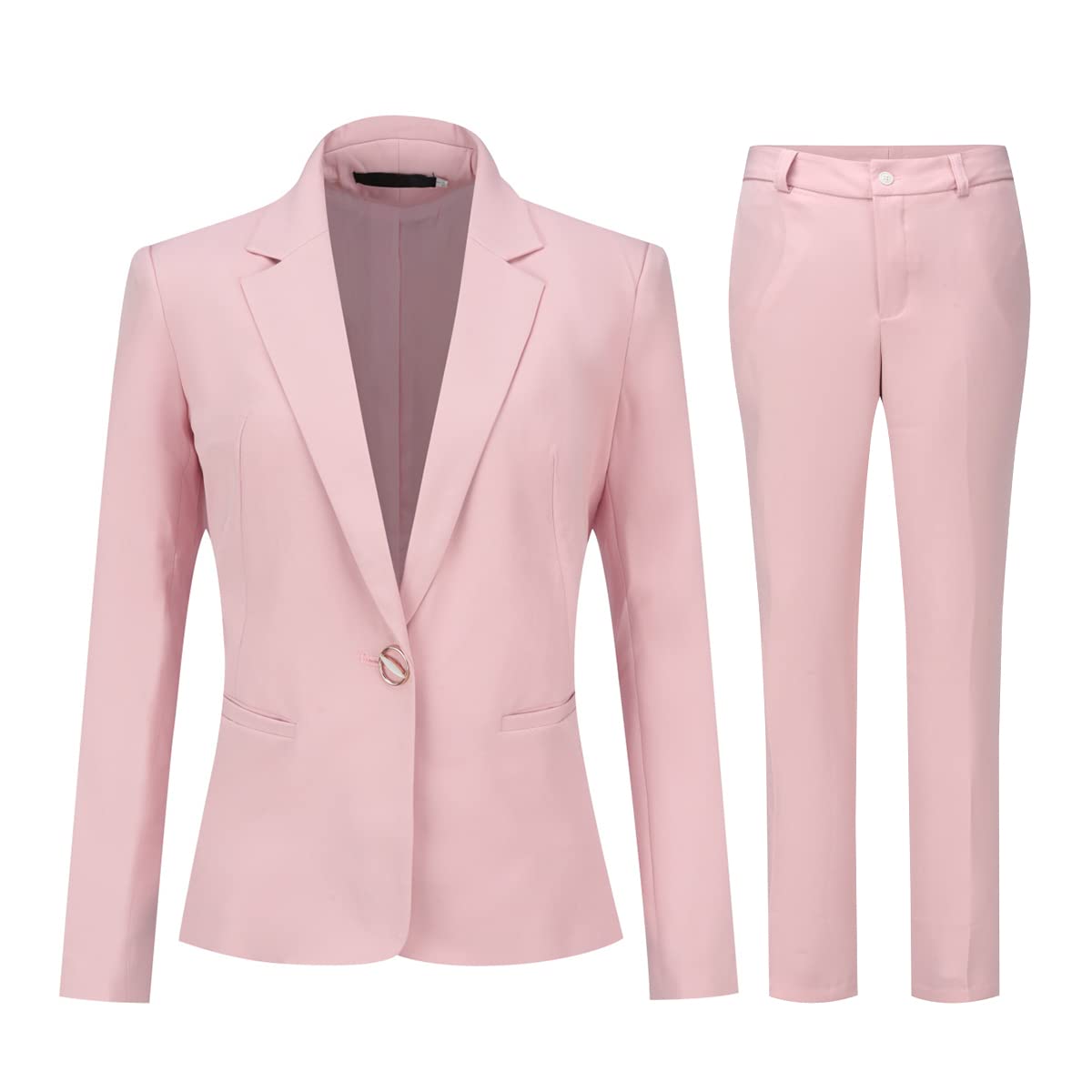 YUNCLOS Womens 2 Piece Office Work Suit Set One Button Blazer and Pants Pink