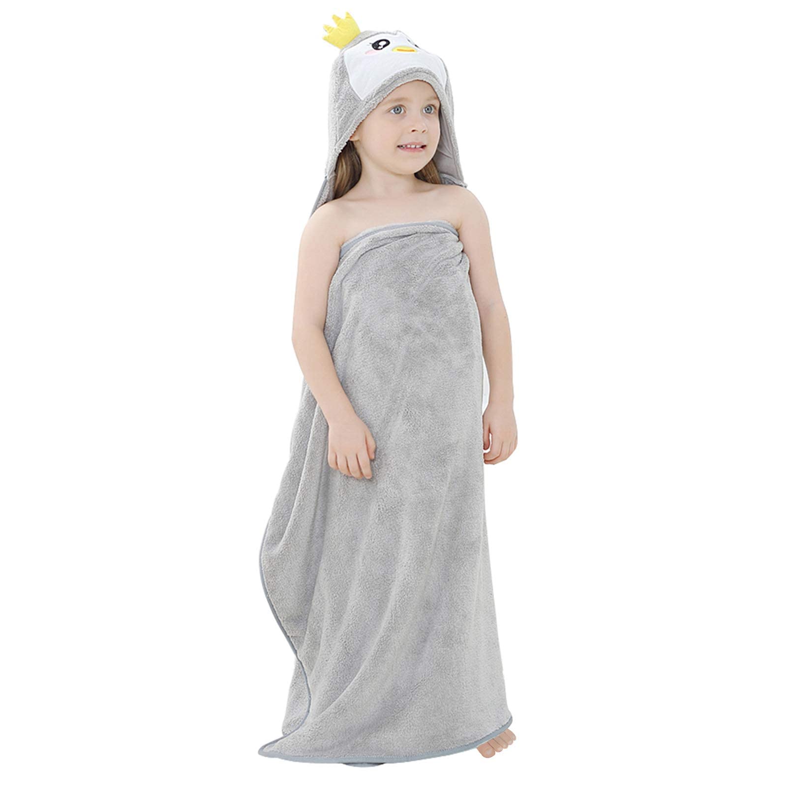 Michley Cartoon Hooded Baby Towel Unisex, Premium Soft Swimming Bathrobe Large Washcloths 315 X 53 For 0-9T (Penguin)