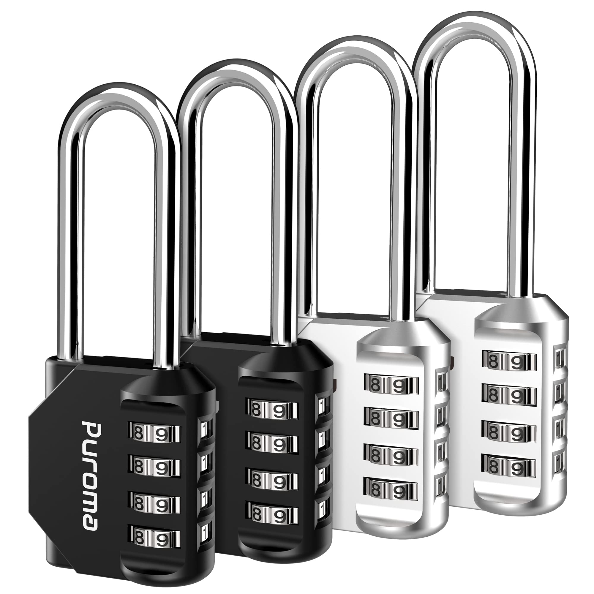 Puroma 4 Pack 26 Inch Long Shackle Combination Lock 4 Digit Outdoor Waterproof Padlock For School Gym Locker, Sports Locker, Fen