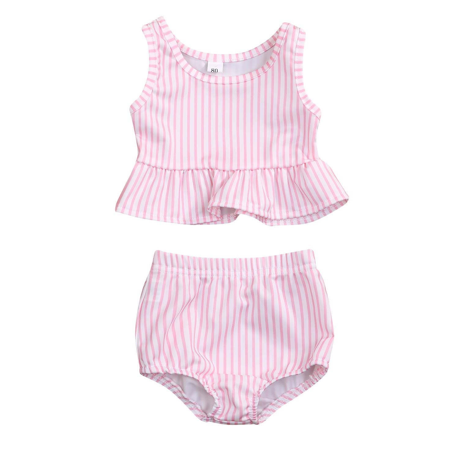 YOUNgER TREE Toddler Baby girls Summer Swimsuit Sleeveless Striped Swimwear Two-Piece Suit Beach Bikini (Pink, 5-6X)