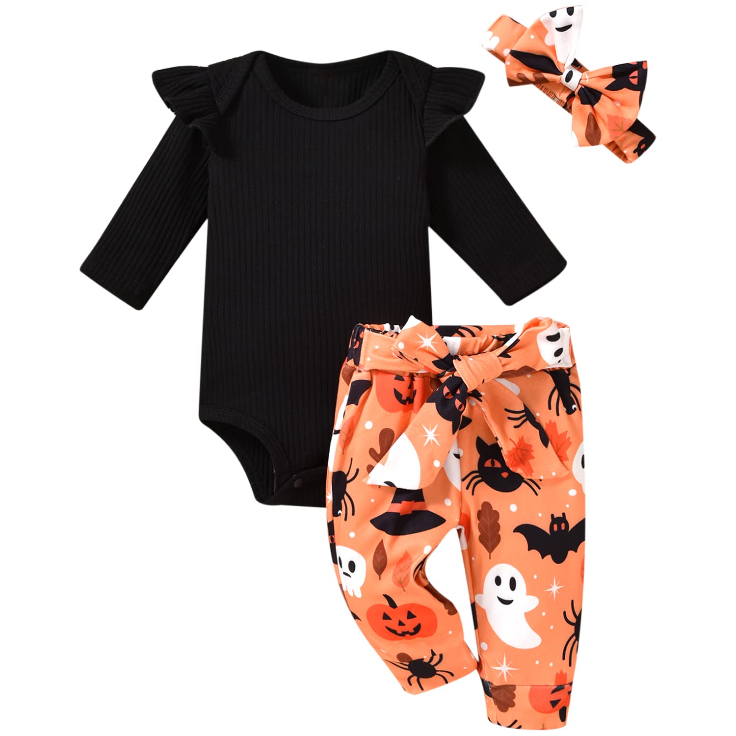 Aalizzwell Preemie Baby girls Halloween clothes ghost Outfits Premature Black