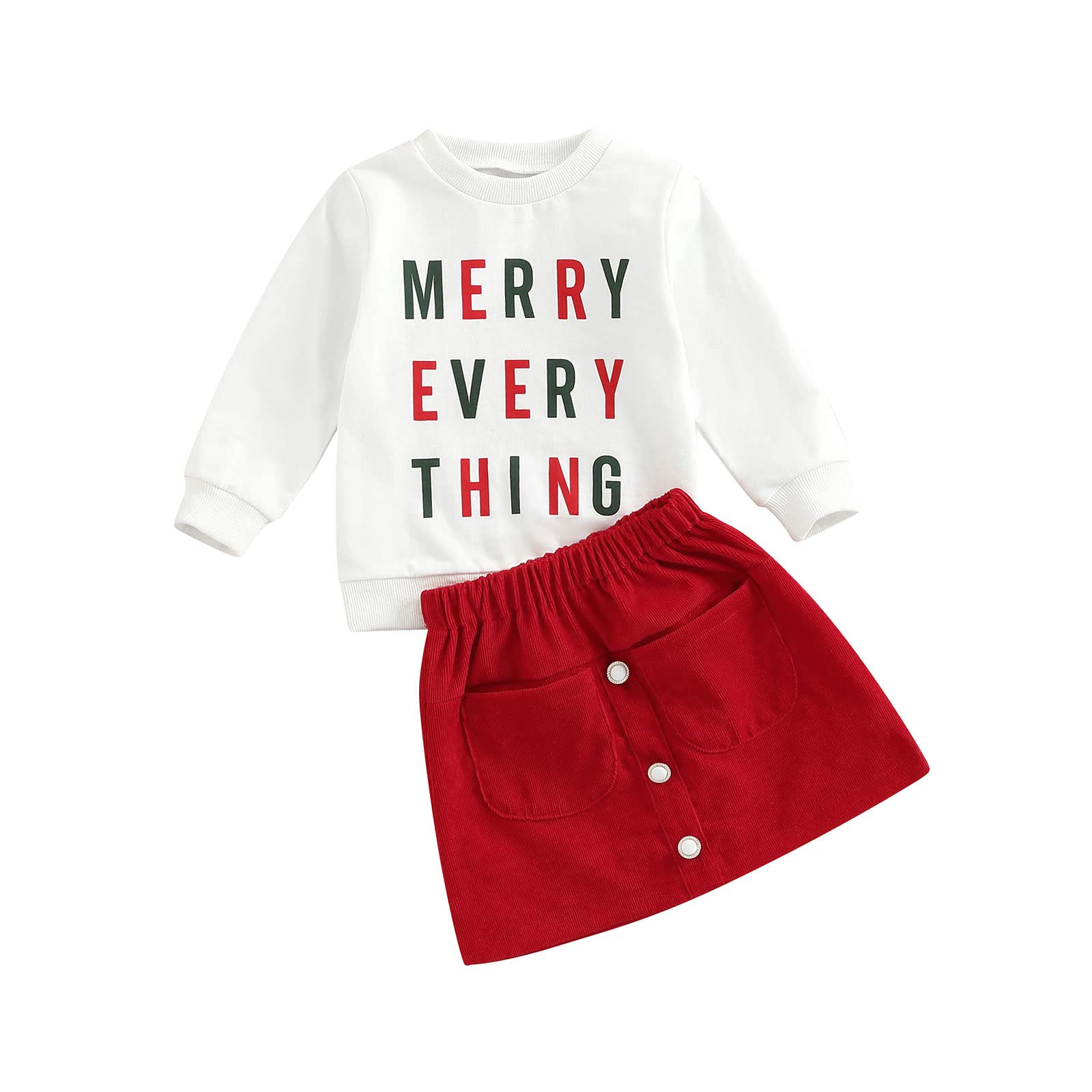 RSRZRcJ Toddler Baby girl christmas Outfit Long Sleeve Merry Letter Sweatshirt Top corduroy Mini Skirt 2PcS clothes Set (Letter 
