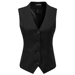 V VOcNI Womens Fully Lined 4 Button V-Neck Economy Dressy Suit Vest Waistcoat