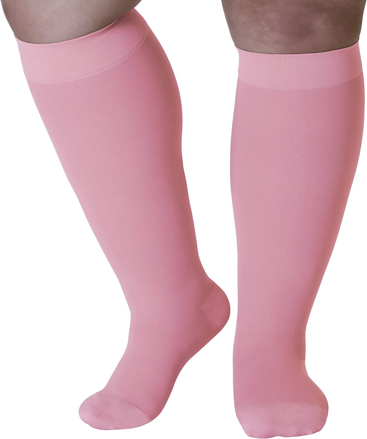 Mojo compression Socks Plus Size 20-30mmHg for Extra Wide Ankle calf Opaque Support - 7XL Pink closed Toe Stockings for Lymphede