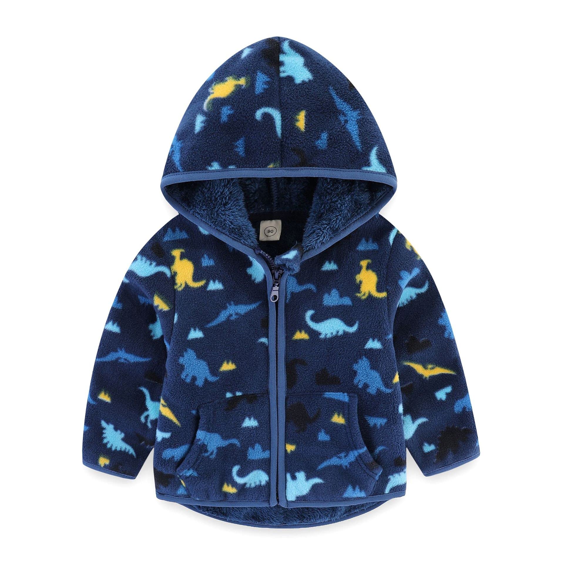 Feidoog Toddler Polar Fleece Jacket Hoodedababy Boys Girls Autumn Winter Long Sleeve Thick Warm Outerwear,Blue Dinosaur,2-3T