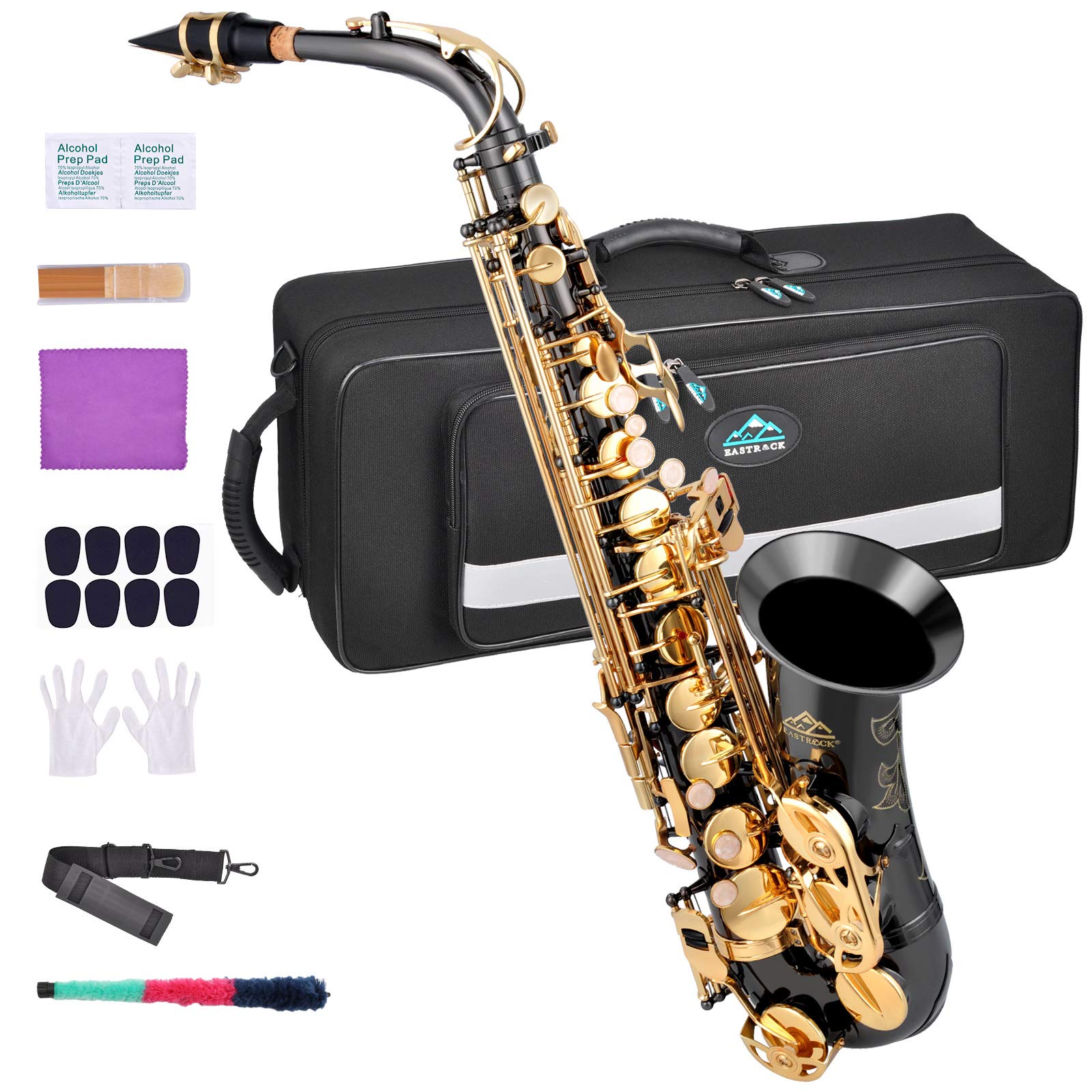 Eastrock Black Nickelgolden Alto Saxophone E Flat Sax Full Kit For Students Beginner With Carrying Case,Mouthpiece,Mouthpiece Cu
