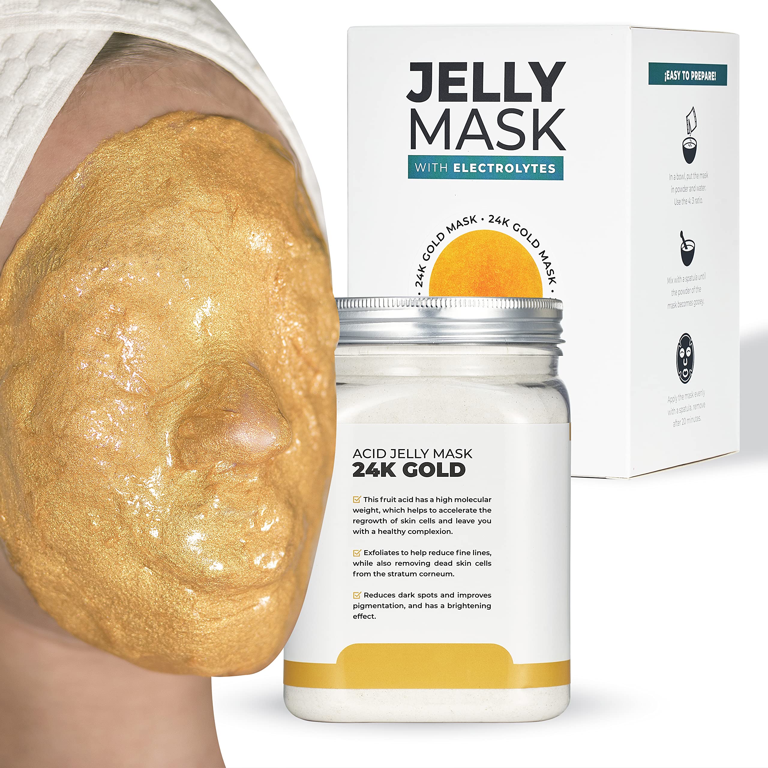 BRUN Braun Jelly Mask Jar 24K Gold Mandelic Ac Aha Peel-Off Face Care Rubber Mask 23 Fl Oz Skin Care Moisturizing Gel Mask Jar Spa Se