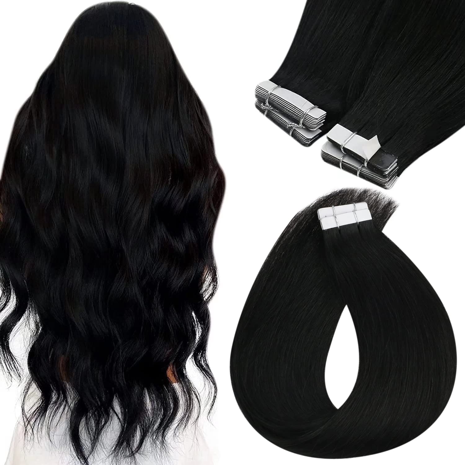 Sunny Hair Sunny Tape In Extensions Human Hair Black Tape In Human Hair Extensions Jet Black Tape On Hair Extensions Black Human Hair Exten