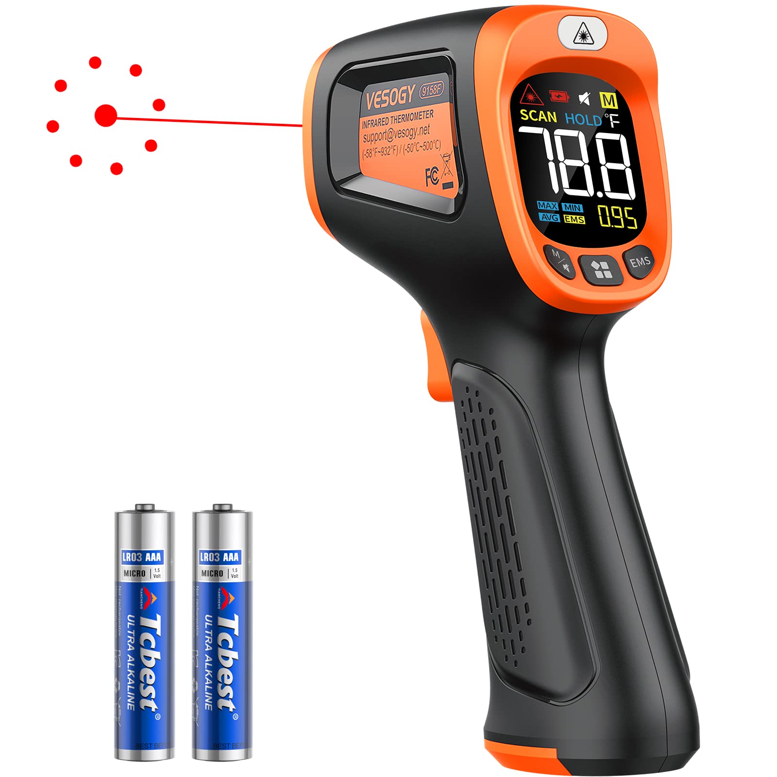 Vesogy Infrared Thermometer Temperature gun -58AF 932AF, Digital Laser Thermometer gun for cooking, Pizza Oven, grill & Engine, IR Ther