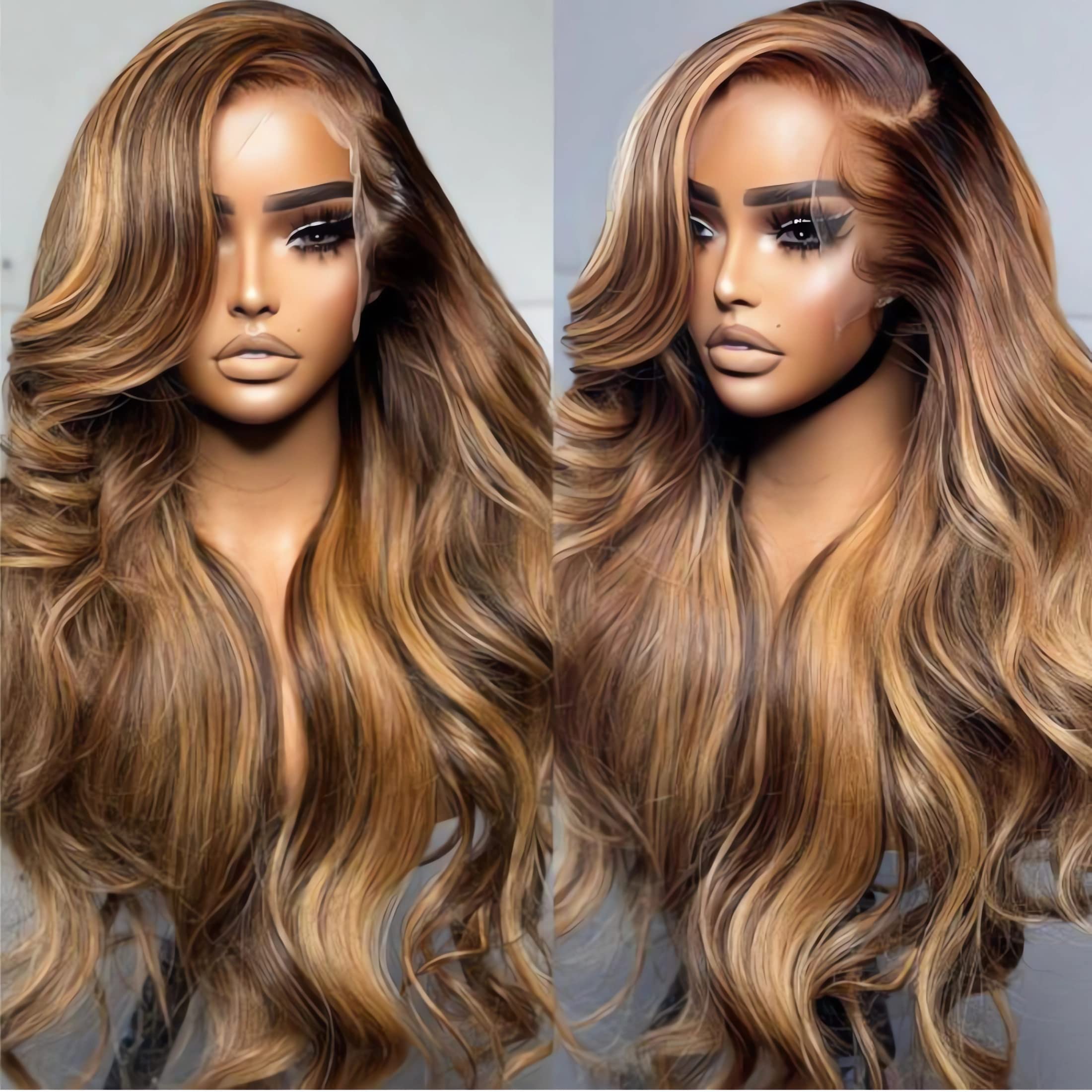 UNIcE 26Inch Ombre Highlight 13x4 Lace Front Human Hair Wig Body Wave Brown Blonde TL412 color, Brazilian Remy Hair Lace Frontal