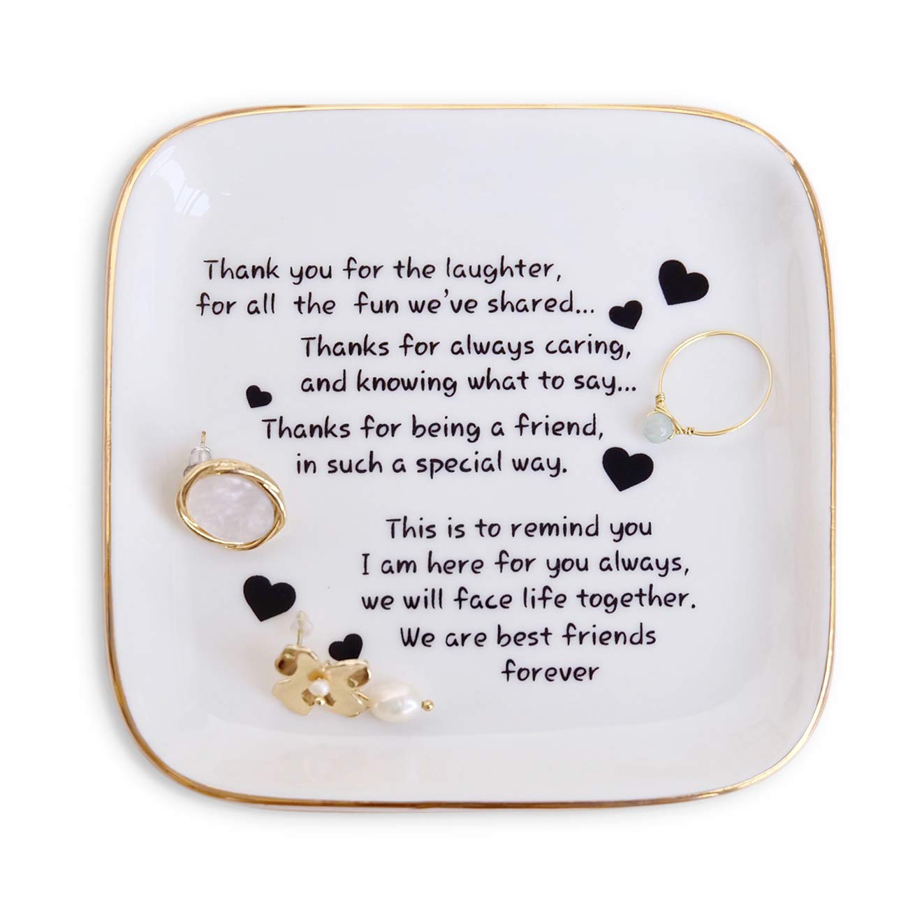 PUDDING CABIN Friend Gifts for Women,Ring Dish with Friendship Quotes  Trinket Dish Birthday Gifts for Women Retirement Unique Gi, image size:1300x1300