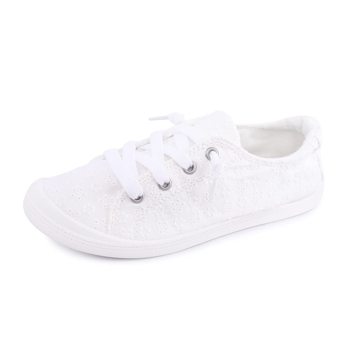BENEKER Womens Slip On Canvas Sneaker Low Top Casual Walking Shoes Classic Comfort Flat Fashion Sneakers (White Dot 08)