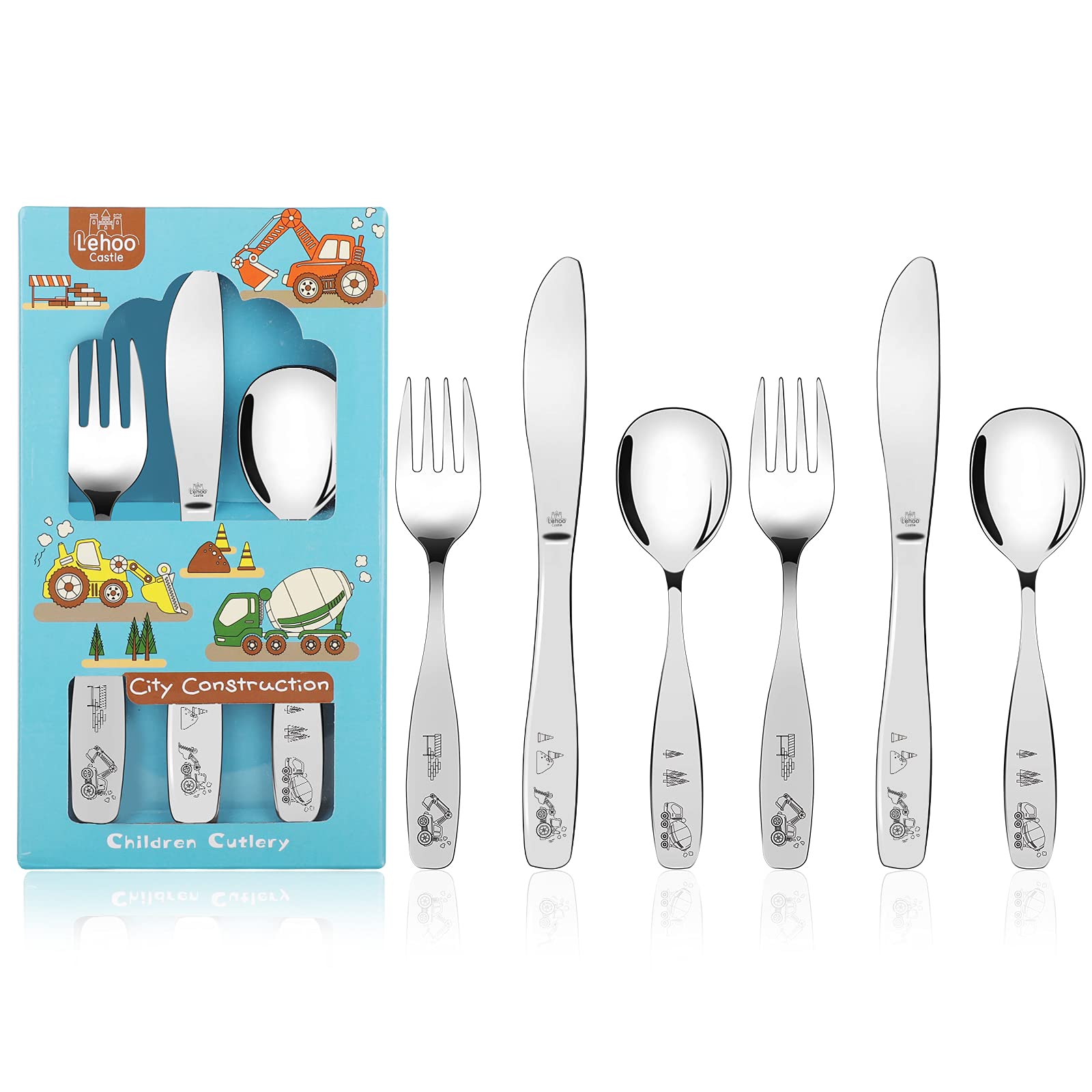 Lehoo castle Kids Silverware Stainless Steel, 6pcs Toddler Spoons and Forks Knife Set, Safe children Flatware, Silverware for To