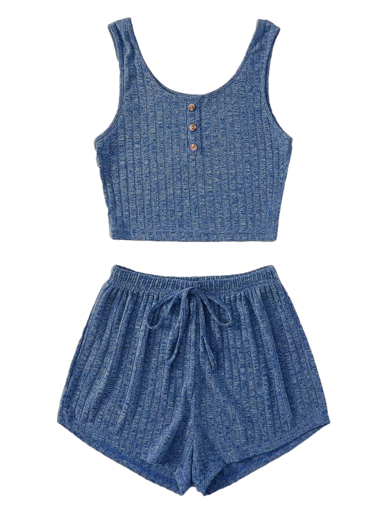 SheIn Womens 2 Piece Sleeveless Button crop Tank Tops and Shorts Lounge Set Navy Blue X-Large