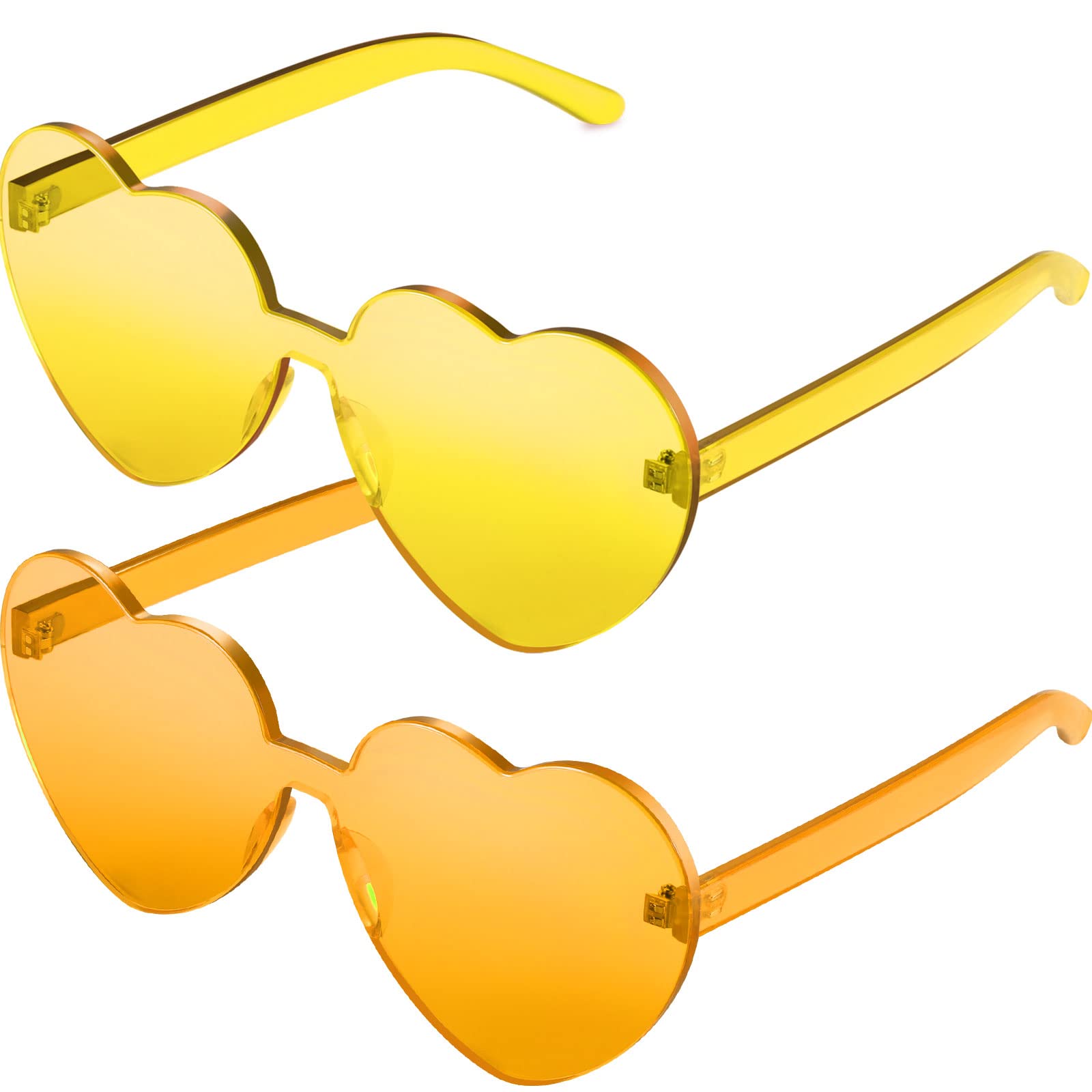 Maxdot 2 Pieces Heart Shape Rimless Sunglasses Transparent Candy Color Frameless Glasses Love Eyewear ()