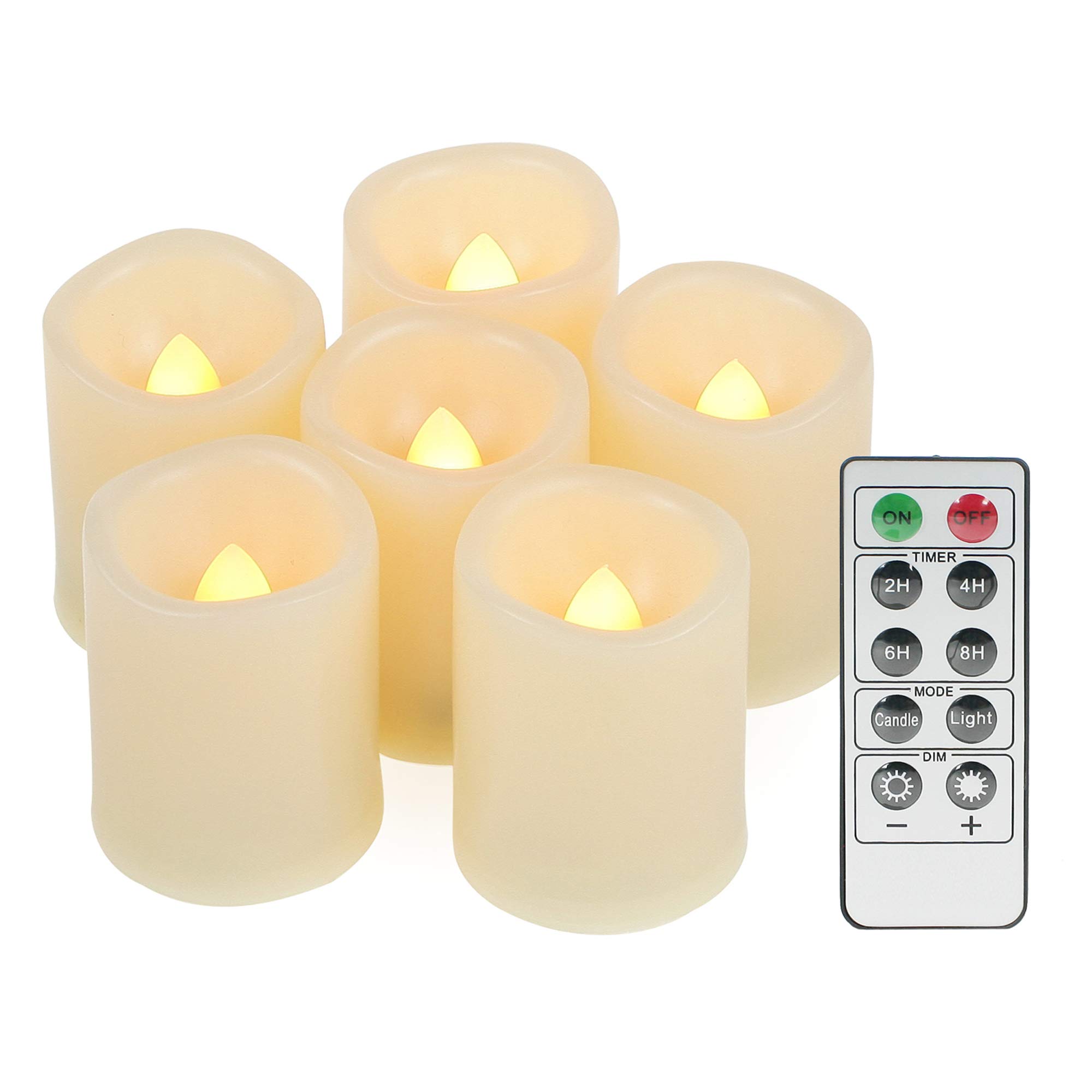 CANDLE IDEA 6 PcS Led Flickering Flameless Votive Tea Lights candles with Remote control Battery OperatedElectric Outdoor Tealights Timer ca