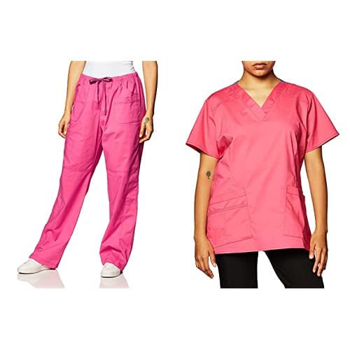 Wonderwink Womens Top And Bottom Medical Scrubs Apparel Sets, Hot Pink, X-Large Petite Us
