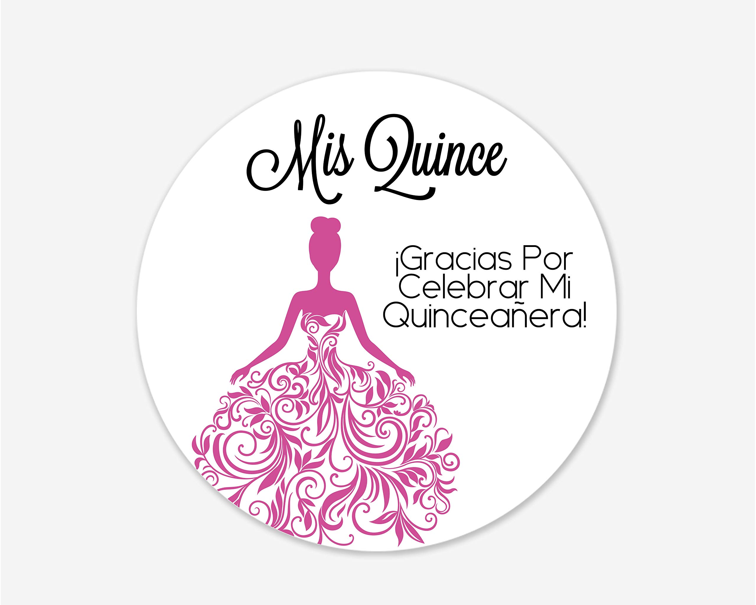 Orange Umbrella Co 40Ct Quinceanera Stickers, Mis Quince, Spanish Or English Stickers For 15Th Birthday (027) (Spanish - Pink)