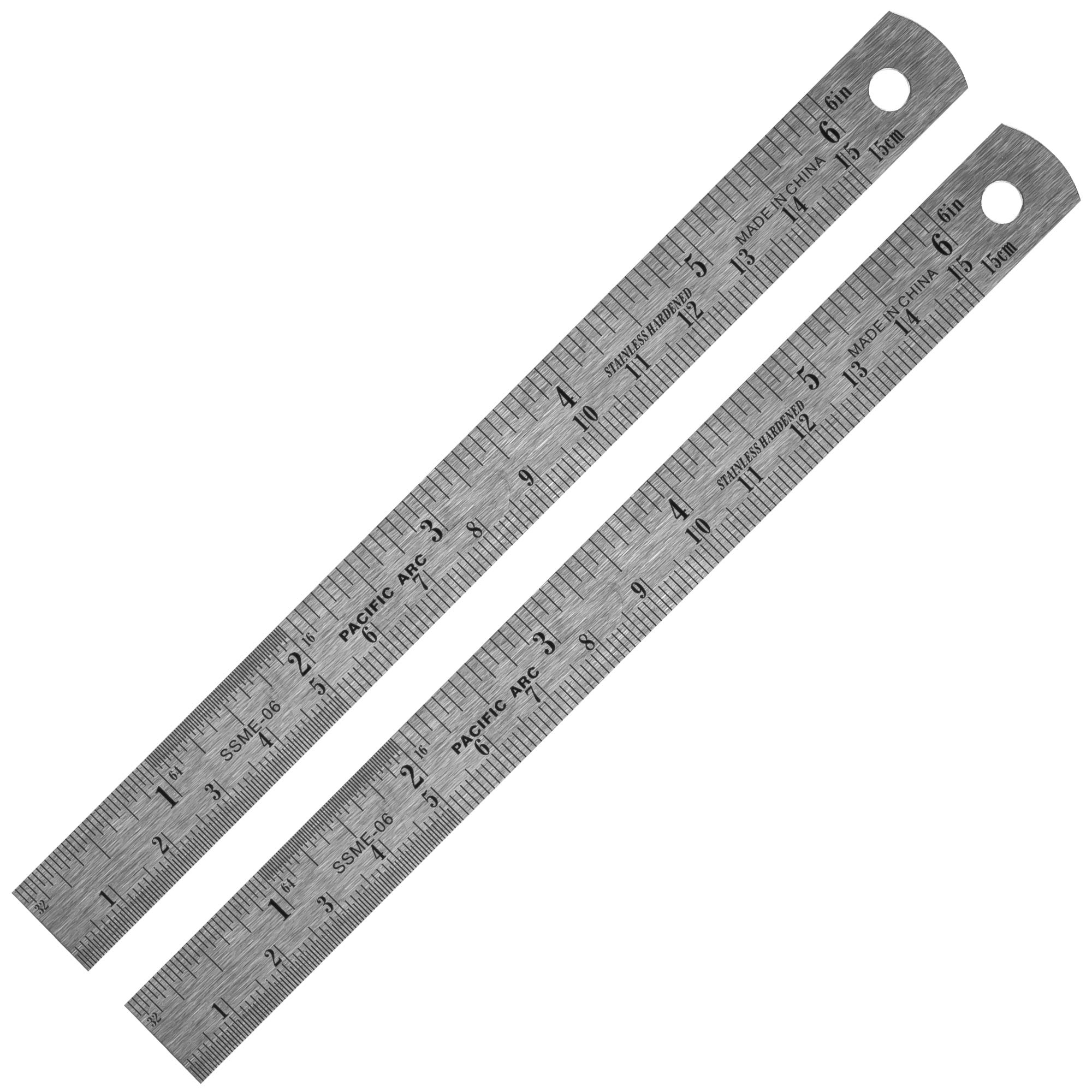 Pacific Arc 6 Inch Stainless Steel Ruler With Inchmetric Conversion Table, 2 Pack