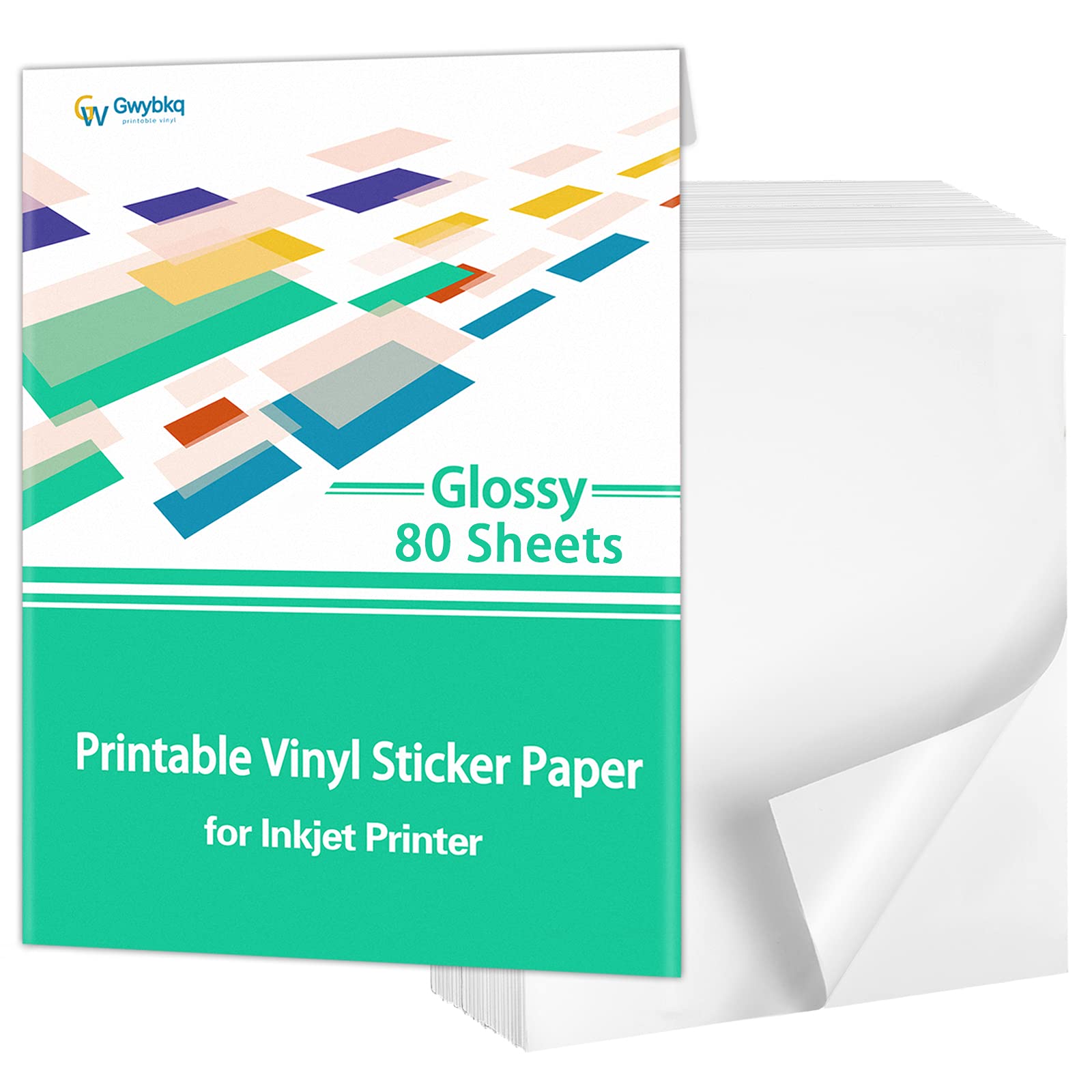 Gwybkq glossy Sticker Paper Printable Vinyl for Inkjet Printer, 80 Sheets Labels Waterproof Decal Paper