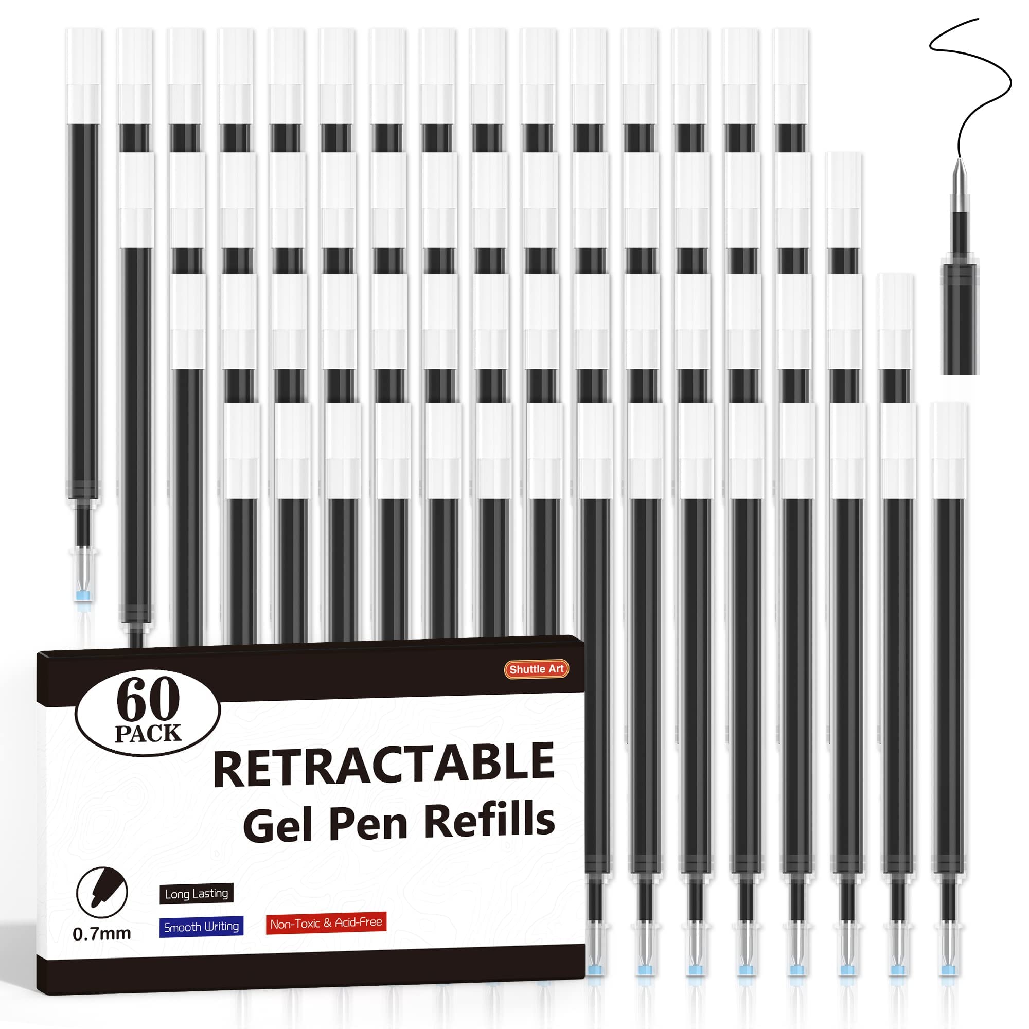 1 Shuttle Art Retractable Gel Pen Refills, 60 Pack Black