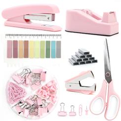 UPIHO Pink Office Supplies, Upiho Pink Desk Accessories, Stapler And Tape Dispenser Set For Women With Stapler, Tape Dispenser, Staple