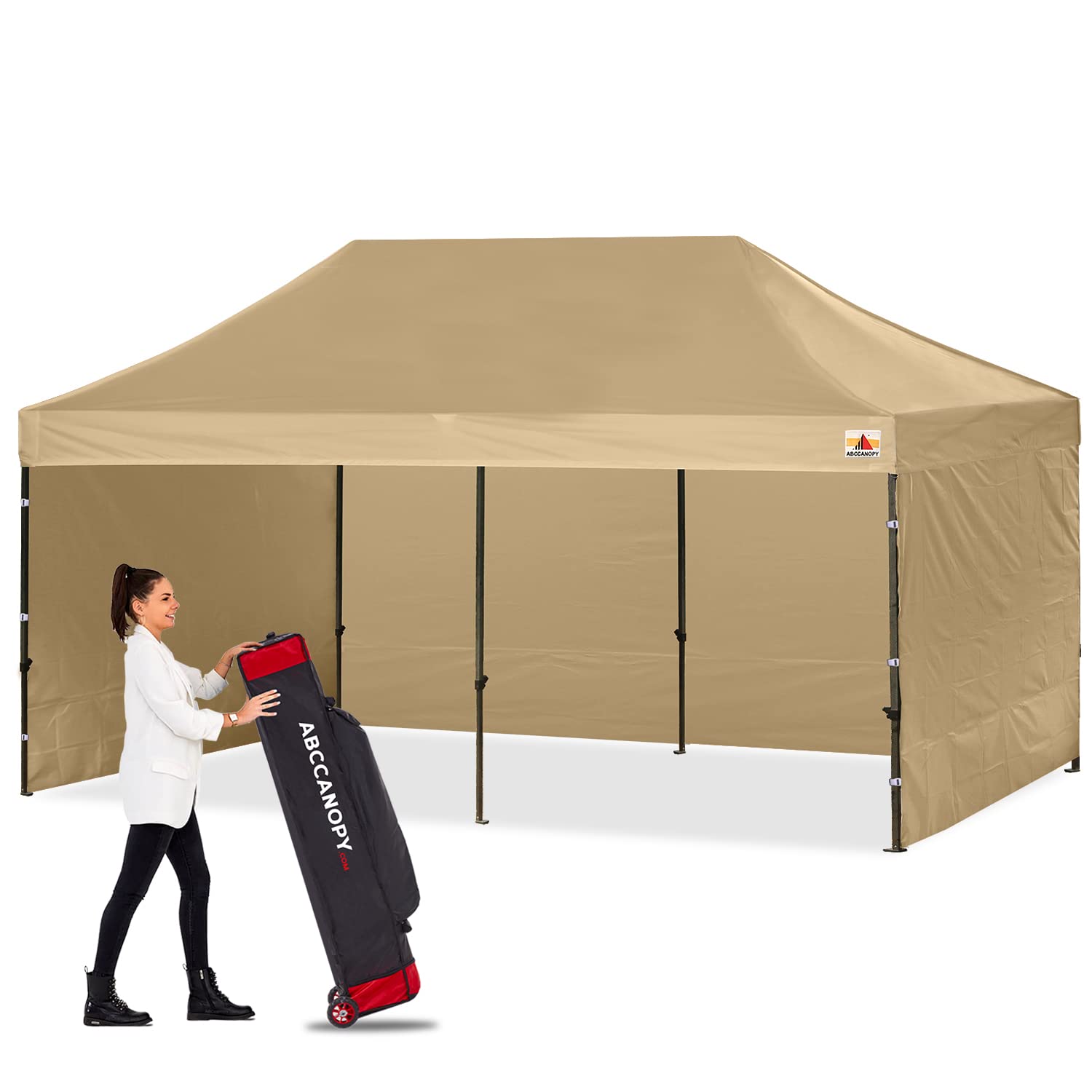Abccanopy Heavy Duty Ez Pop Up Canopy Tent With Sidewalls 10X20,Beige