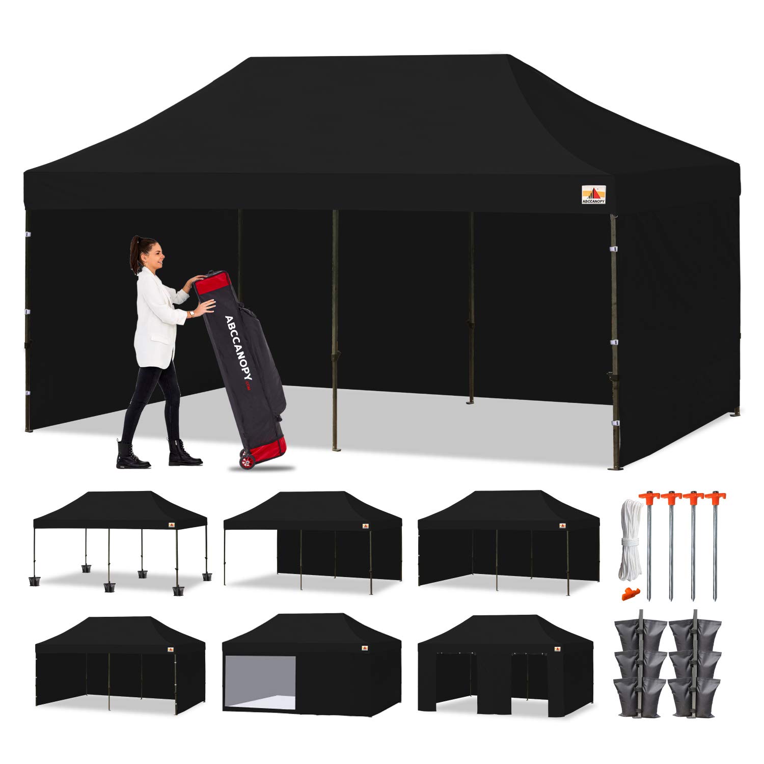 Abccanopy Heavy Duty Ez Pop Up Canopy Tent With Sidewalls 10X20, Black