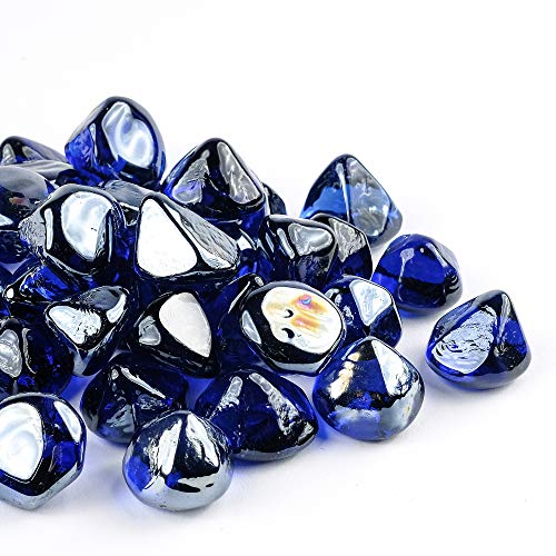 chilli cosmos Fire glass Diamond 1 Inch Fire Pit glass Rocks for Propane or gas Fire Pit 20 Pounds, cobalt Blue(gift Package)