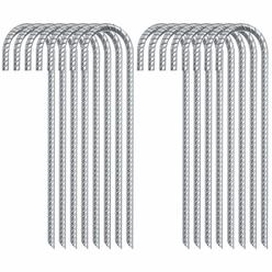 Feed Garden 12 Inch 16 Pack Galvanized Rebar Stakes Heavy Duty J Hook,Ground Stakes Tent Stakes Steel Ground Anchors,Silver