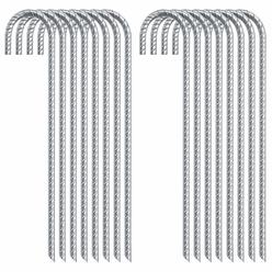Feed Garden 16 Inch 16 Pack Rebar Stakes Heavy Duty J Hook, Ground Stakes Tent Stakes Steel Ground Anchors, Silver