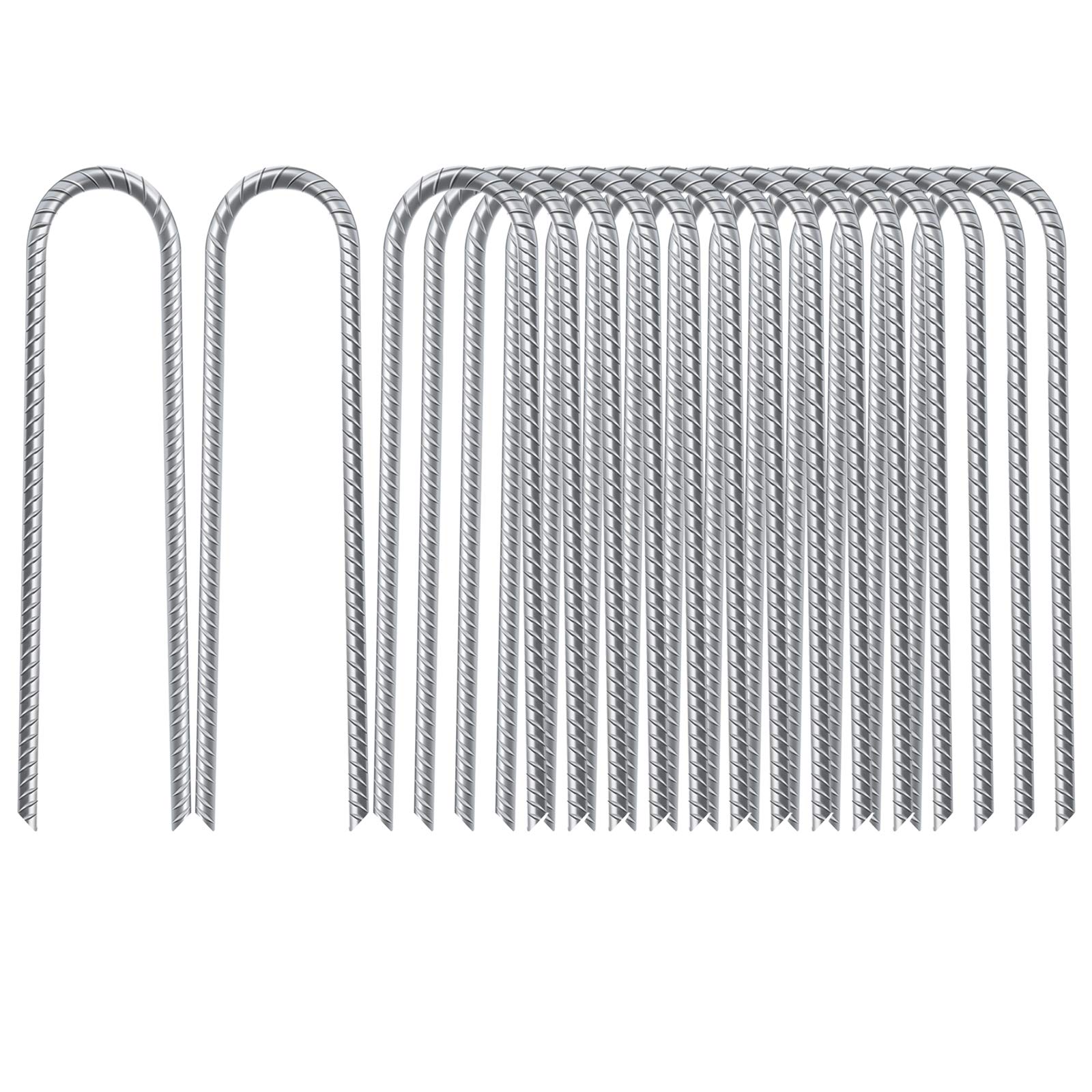 Feed Garden 16 Pack 12 Inch Galvanized Rebar Stakes U Hook Trampoline Anchors Heavy Duty Steel, High Wind Stakes For Anchoring T