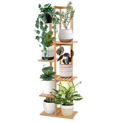 H Homexin Bamboo Plant Stand Rack - Indoor Outdoor Plant Stand 6 Tier 7 Potted Multiple Flower Planter Pot Holder Shelf Rack Dis