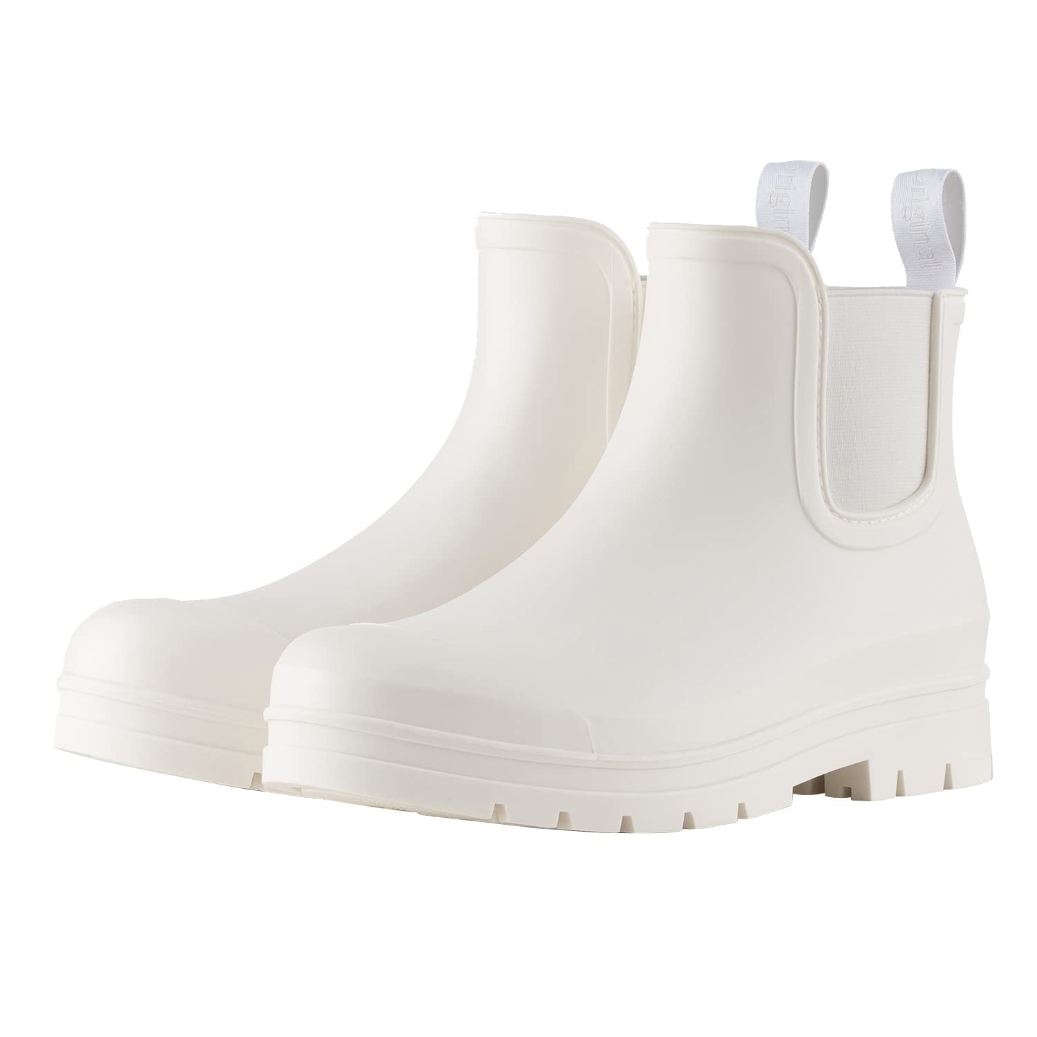 Planone Short Rain Boots For Women Waterproof Size 6 Cream White Garden Shoes Anti-Slipping Chelsea Rainboots For Ladies Comfort