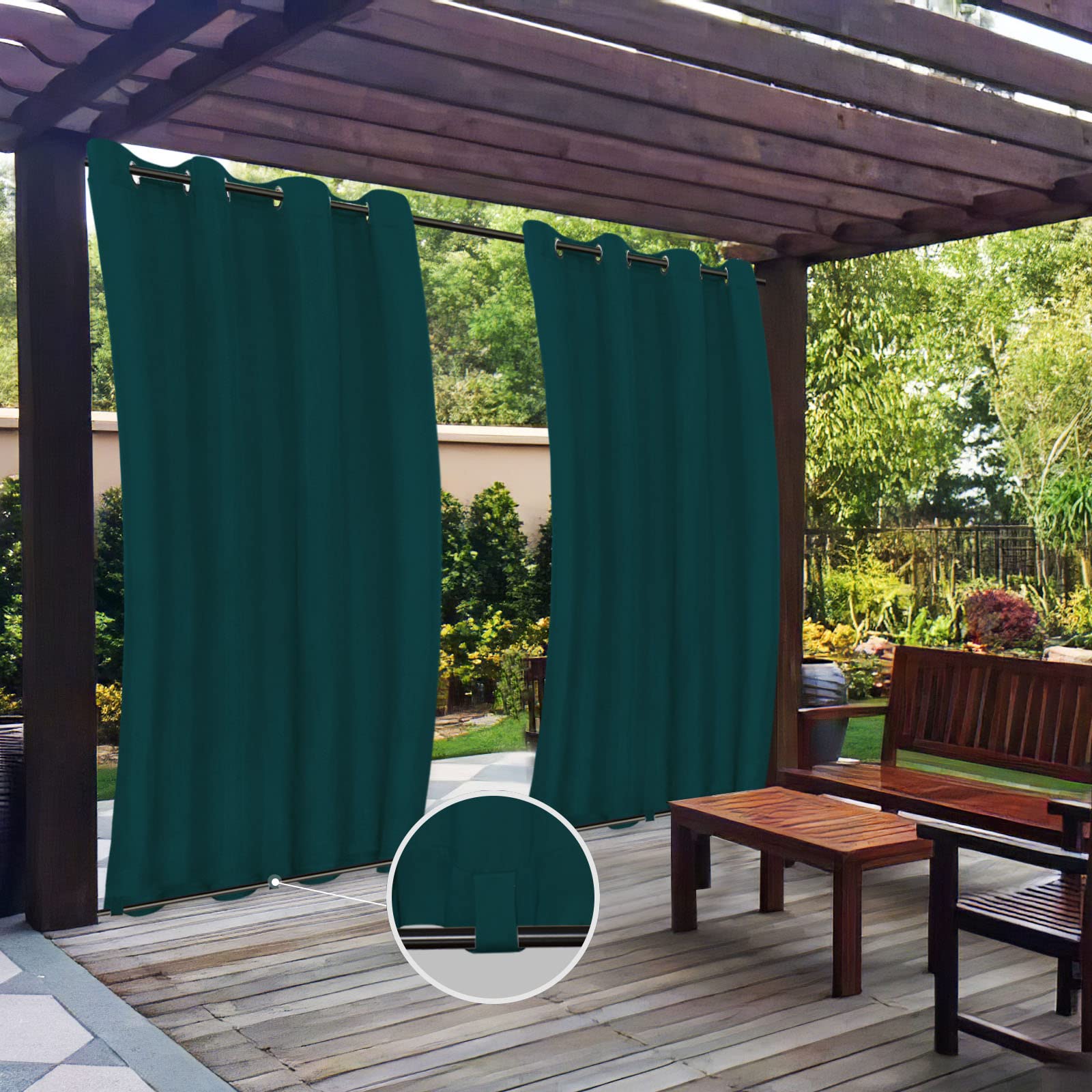 Easy-Going Outdoor Curtains Waterproof Windproof Weatherproof Curtain For Patio, Cabana, Porch, Pergola And Gazebo, Grommet Top