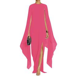 Mayfasey Womens Long Cape Sleeve High Split Elegant Cocktail Maxi Dresses Long Formal Party Halloween Dress Evening Gown Rose Xl
